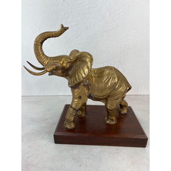 Brass Elephant Solid Heavy Sculpture Wood‎ Base - Picture 1 of 9